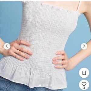 Anthropologie Maeve White Smocked Tank Top Small NWT